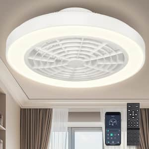 19 in. Indoor White Low Profile Ceiling Fan with Light and Remote, Flush Mount Ceiling Fan with Dimmable Lights