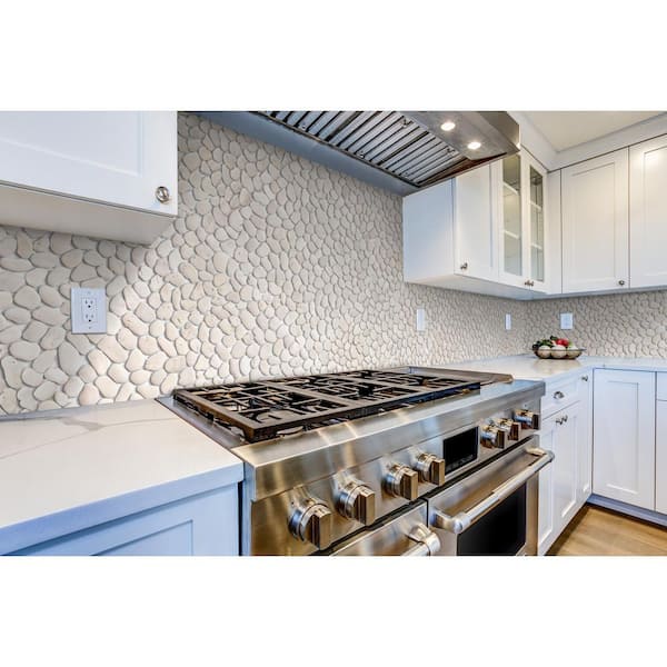 CRUZ BAY STUDIO - Classic Pebble Tile White 11-1/4 in. x 11-1/4 in. x 12.7 mm Mesh-Mounted Mosaic Tile (9.61sq. ft. / case)