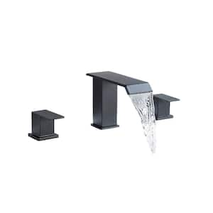 8 in. Widespread Double Handle Bathroom Faucet with Pop-up Drain in Matte Black