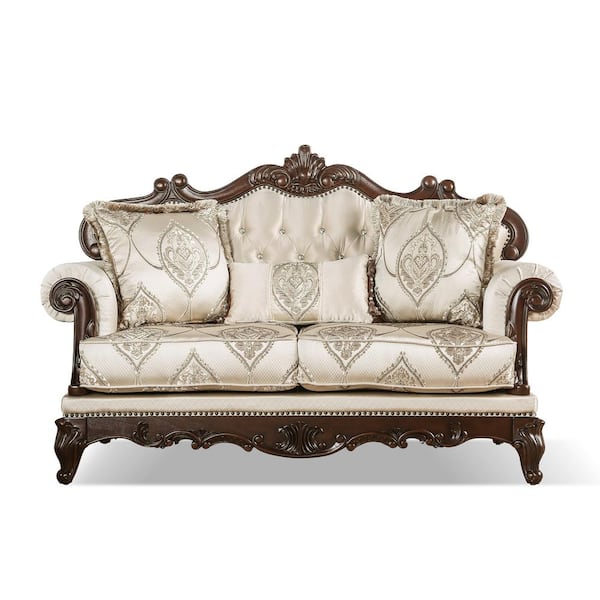 Furniture of America Noel Beige 48.5 in. Paisley Fabric 2-Seater With Rolled Arms