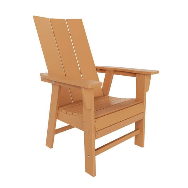 Shoreside Outdoor Patio Fade Resistant HDPE Plastic Adirondack Style Dining Chair with Arms in Teak