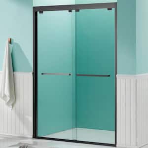 56 in. to 60 in. W x 76 in. H Semi-Frameless Sliding Shower Door in Black with Clear Glass