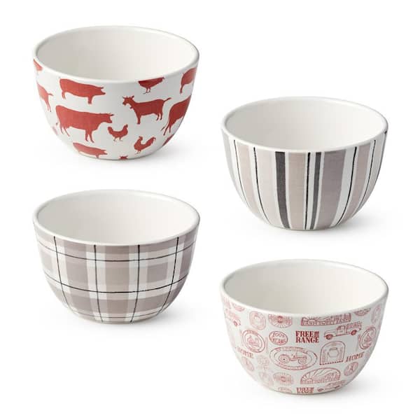 Certified International 24 fl. oz. Multi-Colored Vintage Farm Ceramic Ice Cream Bowl (Set of 4)
