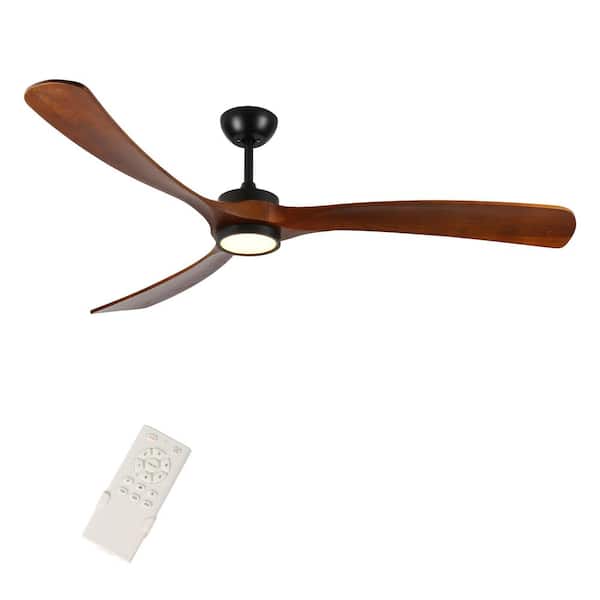 72 in. Smart Indoor/Outdoor Solid Wood 6 Speeds LED Ceiling Fan Light in Black with Three Downrods and Remote