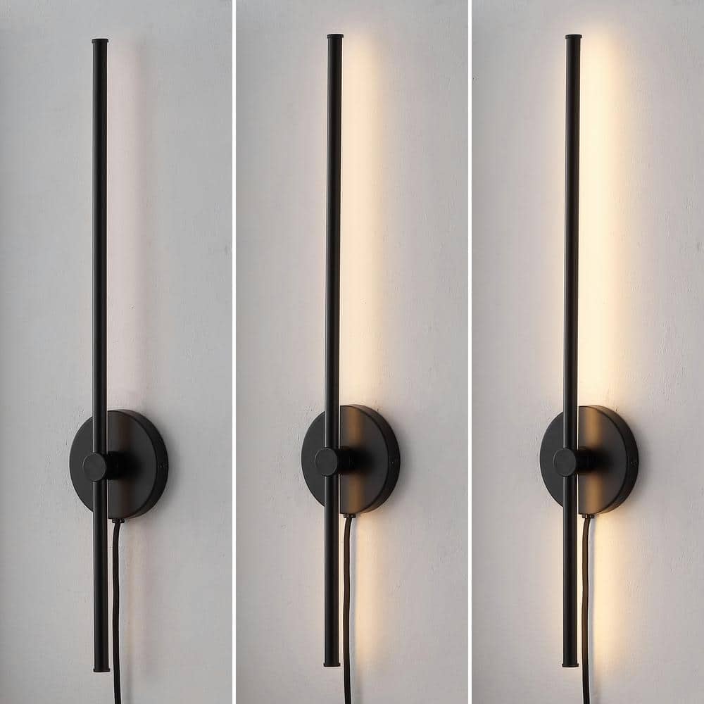 Anton 27.25" Black Iron Minimalist Dimmable Plug-In Sconce