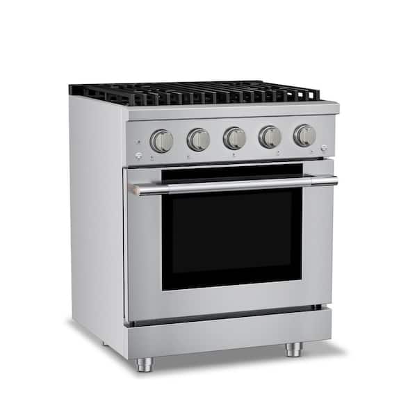 HausPro 30 in. 4 Burners (20,000 BTU) Freestanding Dual Fuel Range in Stainless Steel with Convection Oven