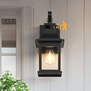 Decorators 14 in. 1-Light Black Aluminum Hardwired Dust to Dawn and Motion Sensor Outdoor Sconce No Bulbs Included