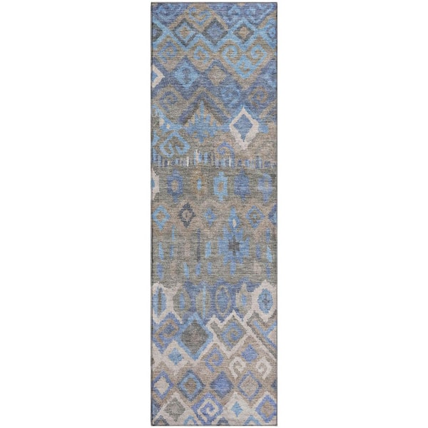 Mayfield Premium Machine Washable Abstract AMF2304 Denim 2 ft. x 7 ft. Runner Rug