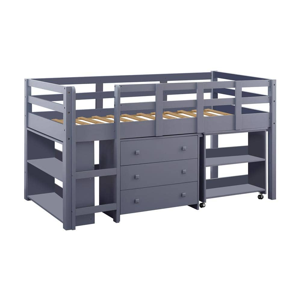 MAYKOOSH Gray Twin Loft Bed with Desk, Low Study Kids Loft Bed, Low ...