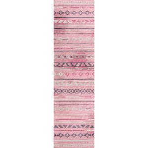 Yuma Pink 2 ft. 3 in. x 7 ft. 6 in. Geometric Indoor/Outdoor Washable Area Rug