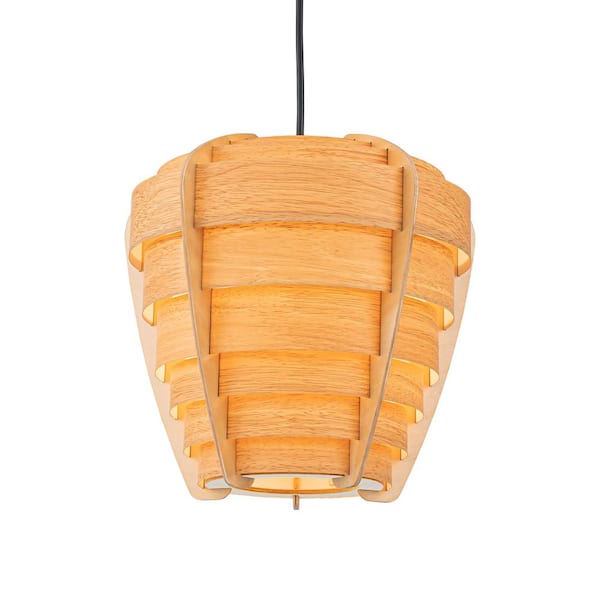 C Cattleya 60-Watt 10.75 in. 1-Light Natural/Black Wood Pendant Light, No Bulbs Included