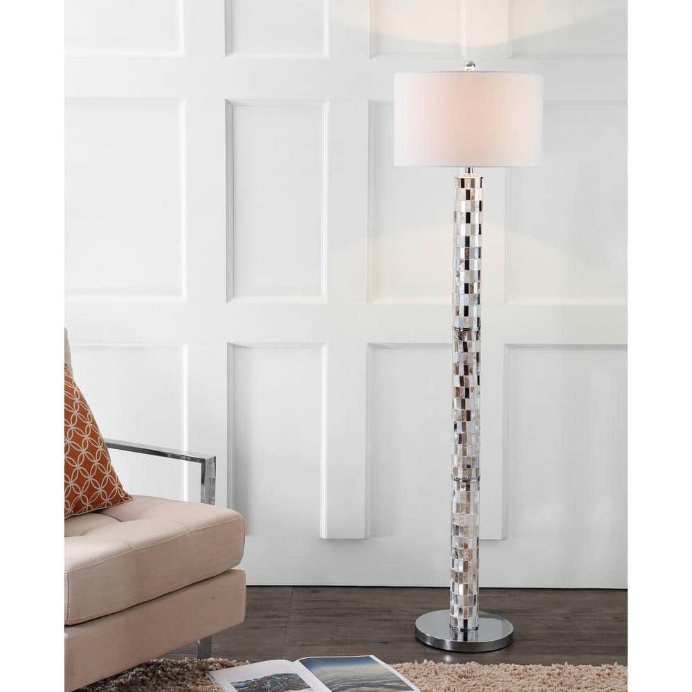 Liam 63.5" Seashell Mosaic LED Floor Lamp with White Linen Shade