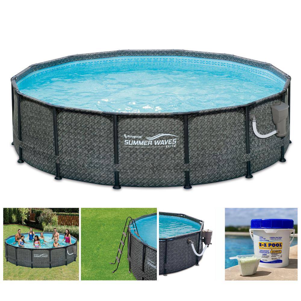 Summer Waves 14 ft. x 48 in. Outdoor Round Frame Above Ground Swimming ...