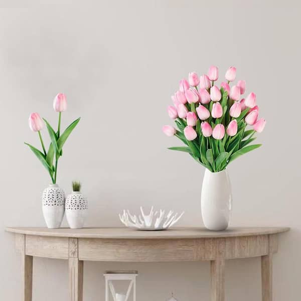 13.2 in 30 Pcs Fake Tulips Artificial Flowers Real Touch PU Faux Flowers Tulip Stems(Light Pink) MKFOC25RFN-30LPI