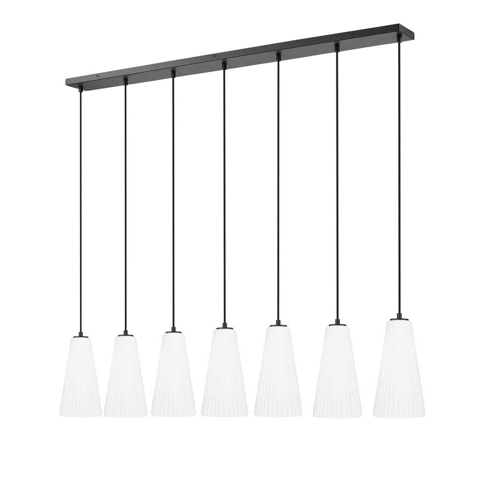 Matte Black 54'' Linear Chandelier with Frosted Glass Shades