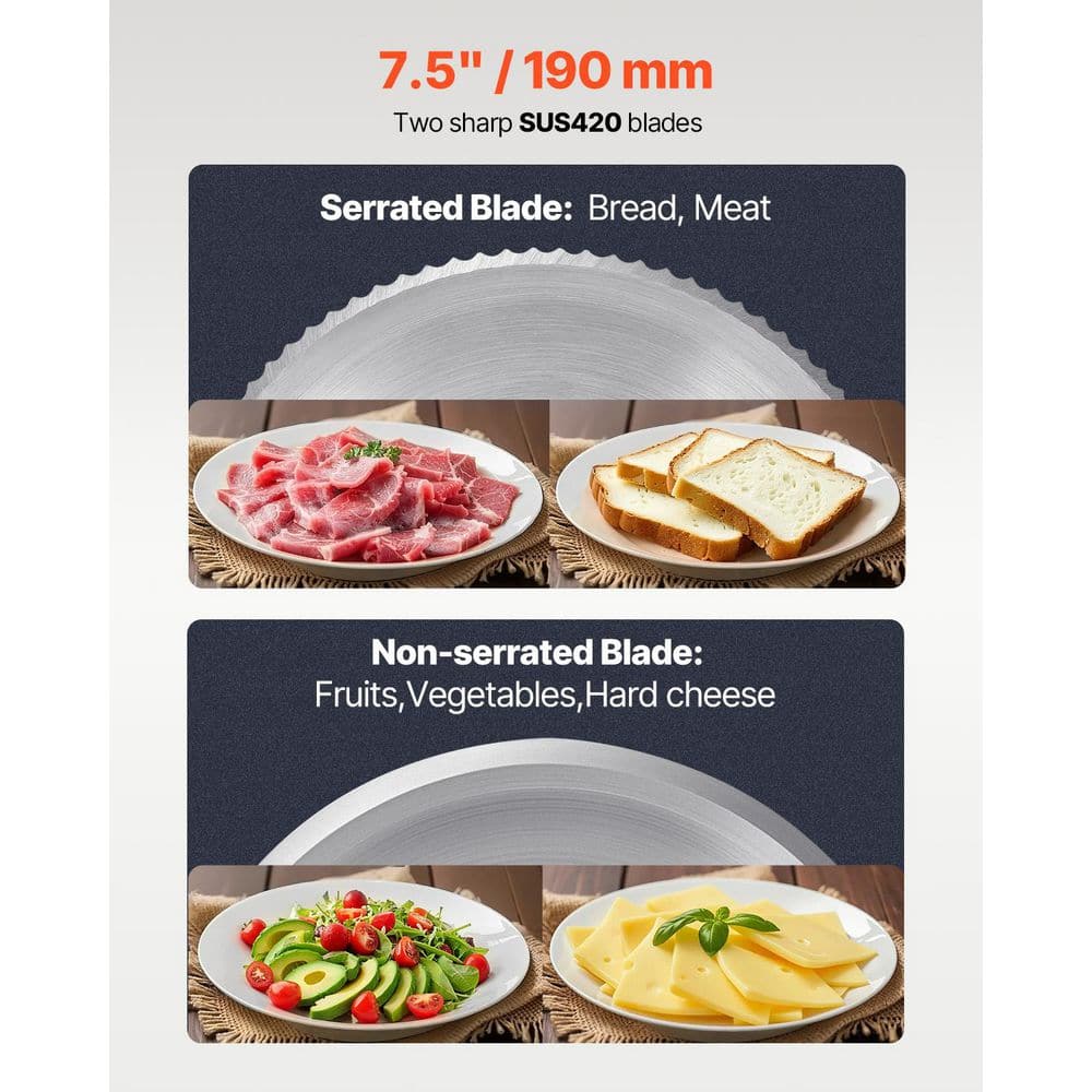 VEVOR 7.5" Silver Electric Meat Slicer with Blade Guard