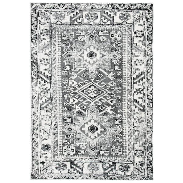 Vintage Hamadan Gray/Ivory 8 ft. x 10 ft. Floral Border Area Rug
