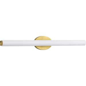 Blanco LED Collection 32" Satin Brass Etched White Glass Mid-Century Modern Bath Vanity Light