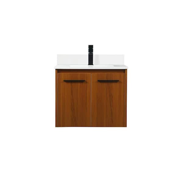 Unbranded Simply Living 24 in. W x 18 in. D x 19.7 in. H Bath Vanity in Teak with Ivory White Engineered Marble Top