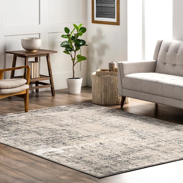 Aly Modern Abstract Beige 6 ft. 7 in. x 9 ft. Indoor Area Rug