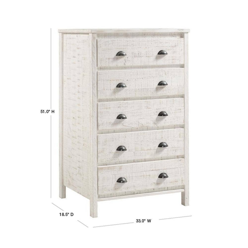 Baja Rustic White Pine 5-Drawer Dresser with Sophisticated Charm