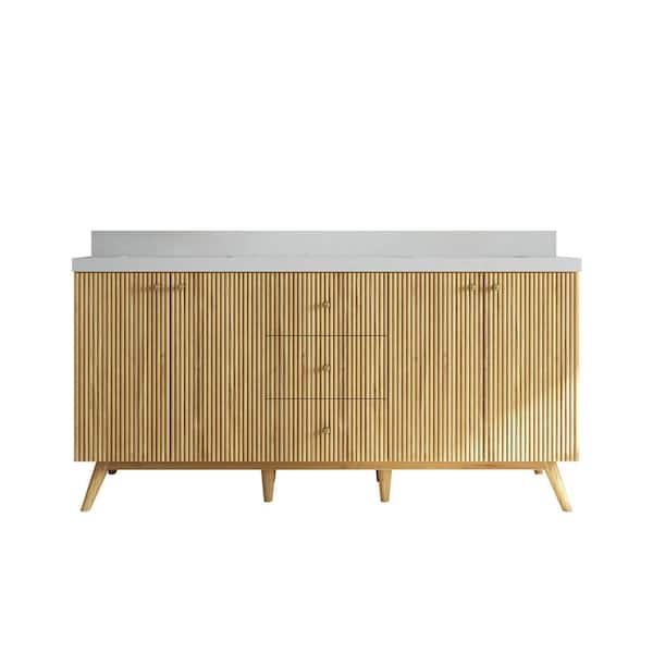 Willow Collections Pasadena Teak 72 in. W x 22 in. D x 36 in. H Double Sink Bath Vanity in Light Teak with 2 in. Carrara Quartz Top