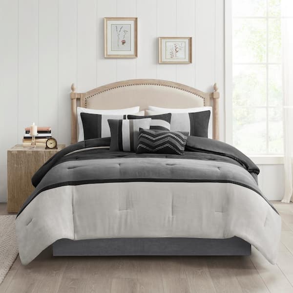 Madison Park Hanover 7-Piece Black Polyester Cal King Comforter Set