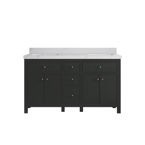 Willow Collections Sonoma 60 in. Double Sink Freestanding Black Top Bath Vanity with Calacatta Sienna Qt. Top Unassembled