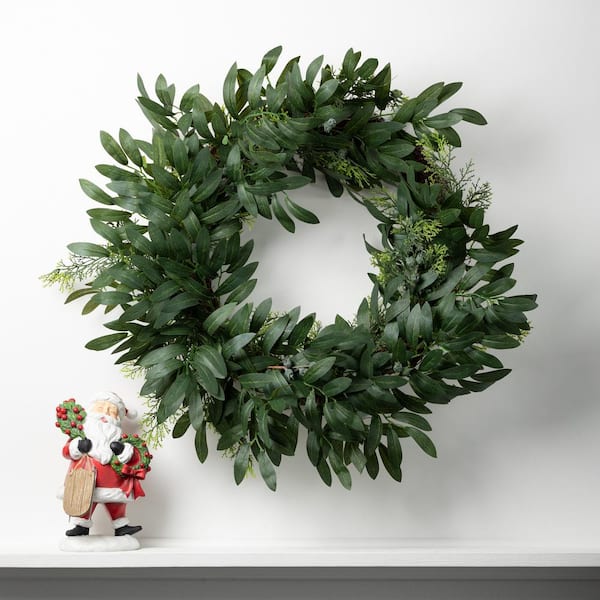 18 Olive Branch Greenery Wreath, Small Green Leaves Wreath for Front Door  or Indoor, Outoor Wreaths for Chirstmas All Seasons