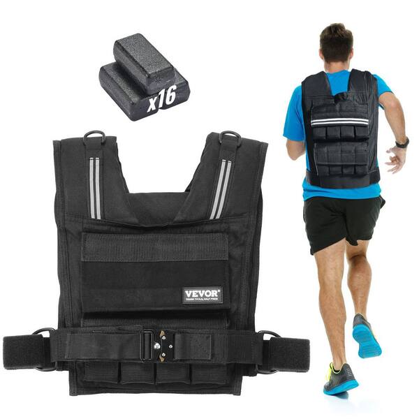 Adjustable Weighted Vest 35 lbs. Weight Vest with Iron Weights Shoulder Pad and Reflective Stripe for Men Women