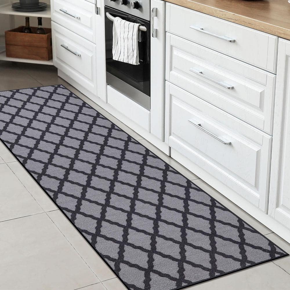 Dark Gray Washable Non-Slip Trellis Runner Rug