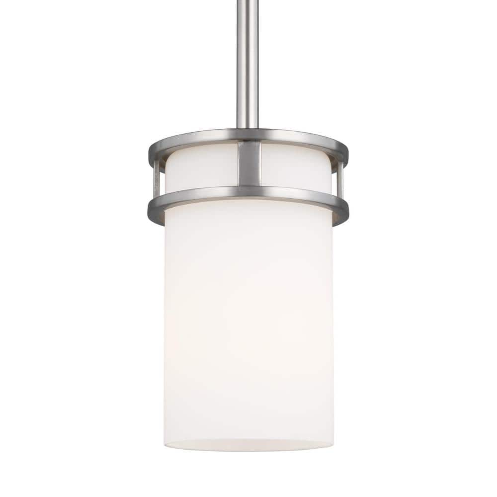 Eco-Friendly Brushed Nickel Mini-Pendant with Etched White Glass Shade