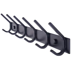 Wall Mounted Bathroom Black Metal Hook Rack Rail with 6 Double Hooks 1 Pack