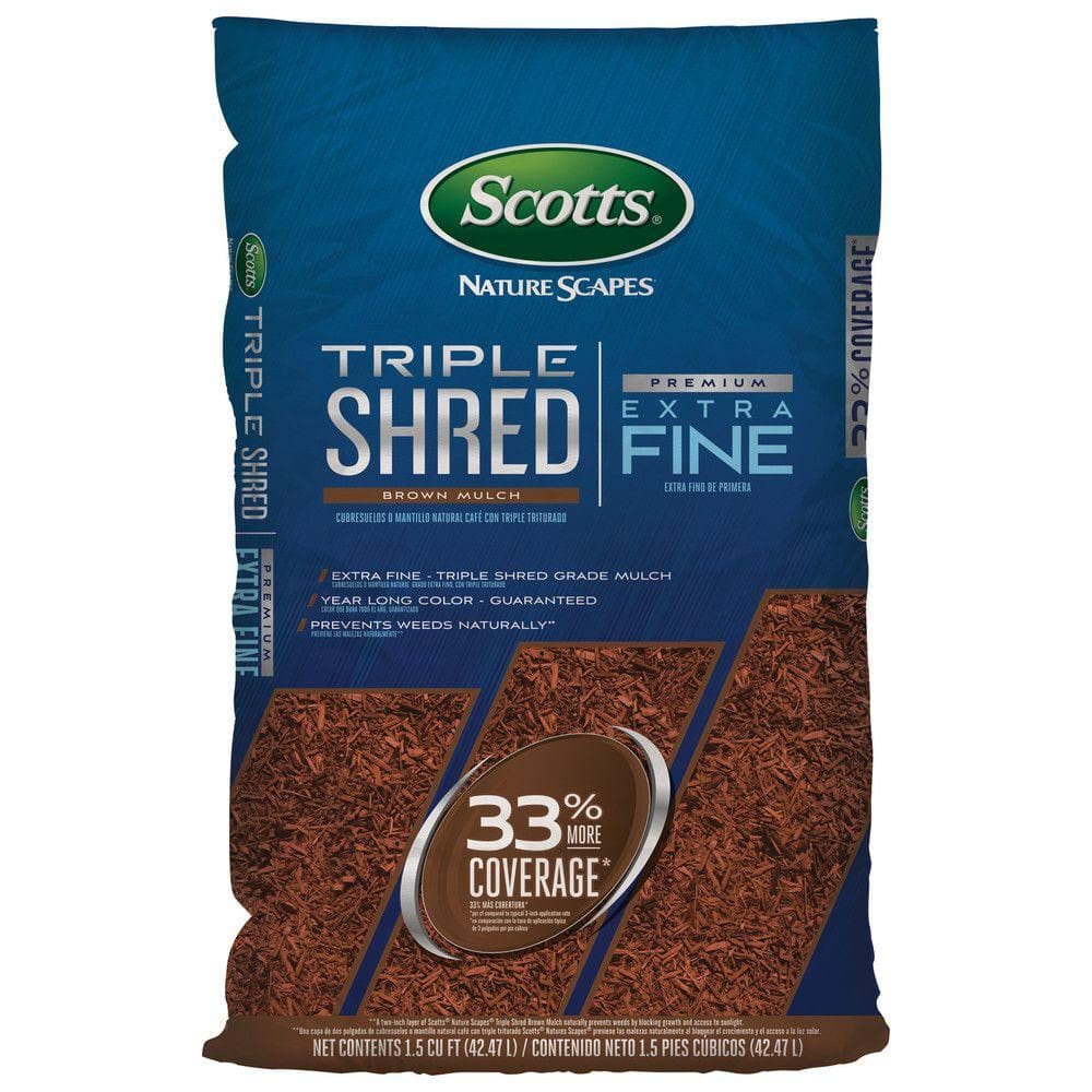 Image of Scotts triple shred brown mulch pile
