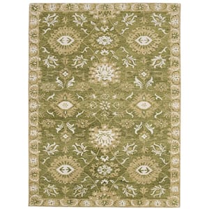 Romania 5 ft. X 8 ft. Olive Green Floral Area Rug