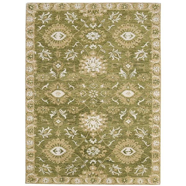 Amer Rugs Romania 8 ft. X 10 ft. Olive Green Floral Area Rug
