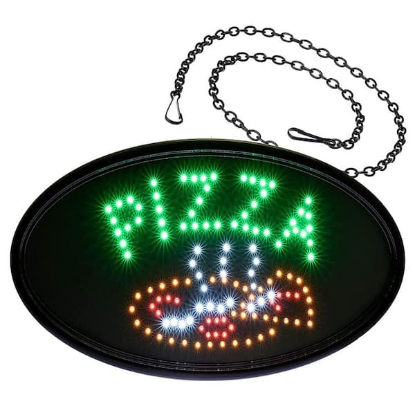 Alpine Industries 23 in. x 14 in. LED Oval Pizza Sign 497-07 - The