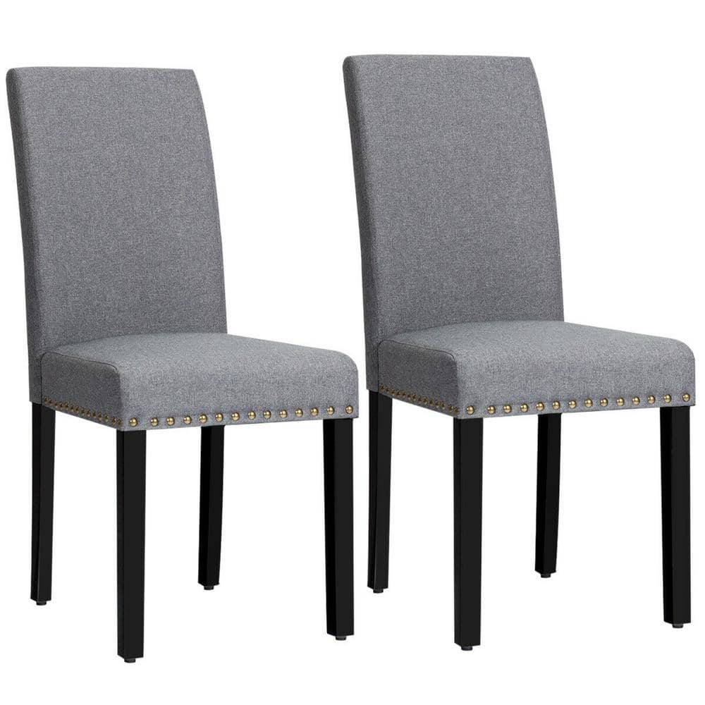 Set of 2 Gray Linen Upholstered Parsons Side Chairs