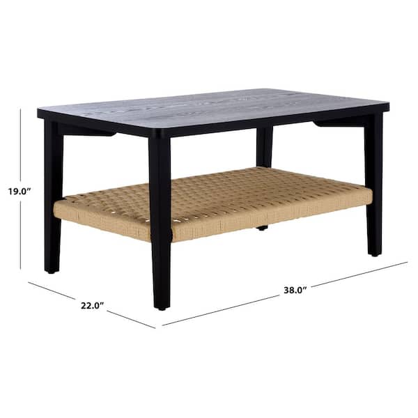 SAFAVIEH Dino 38 in. Black/Natural Rectangle Wood Coffee Table
