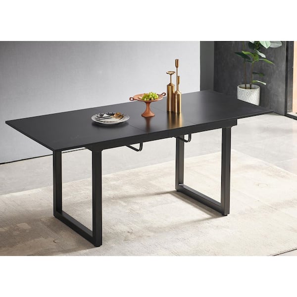 Noble House Modern Black Wood 31.15 in. W Extendable Sled Base Dining Table Seats 6