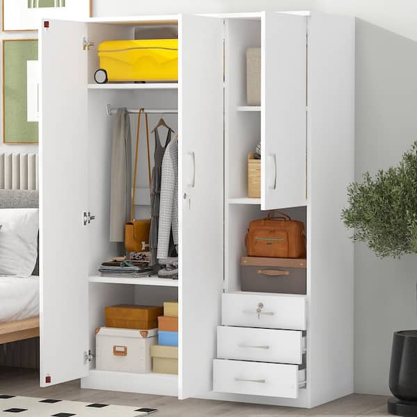 FUFU&GAGA White Wooden Wardrobe Armoires W/ Mirror,Hanging