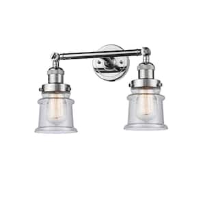 Small Canton 16.5 in. 2-Light Polished Chrome Vanity Light with Seedy Glass Shade