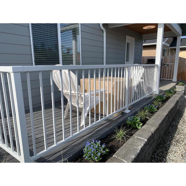 FORTRESS Al13 Home Rail 6.1 in. H x 6.1 in. W Matte White Aluminum Line Post with Base Cover and Brackets Stair Railing Kit