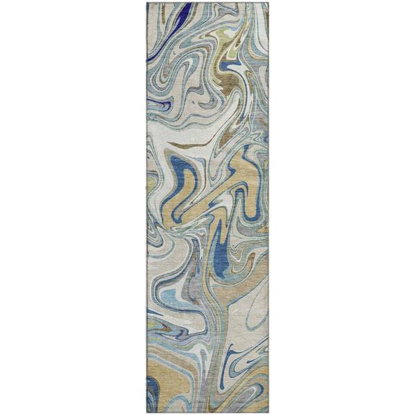 Mayfield Premium Machine Washable Abstract AMF2395 Putty 2 ft. x 7 ft. Runner Rug