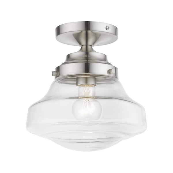 AVIANCE LIGHTING Ghessington 9 in. 1-Light Brushed Nickel Semi Flush Mount with Clear Glass