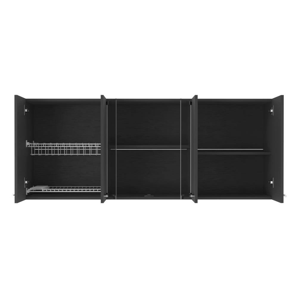 Superior Wall Cabinet Peoria - Black Wengue Finish, 4 Shelves with Glass Doors & Dish Rack for Kitchen or Garage price history on PriceWatchPro