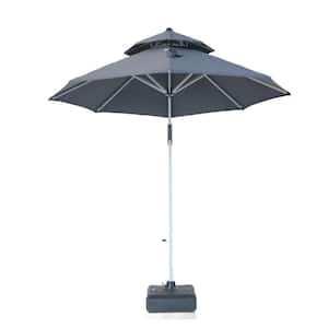 10 ft. Square Aluminum and Steel Cantilever Outdoor Patio Umbrella with Cover and Base in Gray