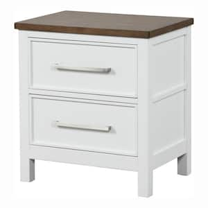 Beiring White and Dark Brown 2-Drawer 31.5 in. W Nightstand with Nickel Finish Mushroom Knob