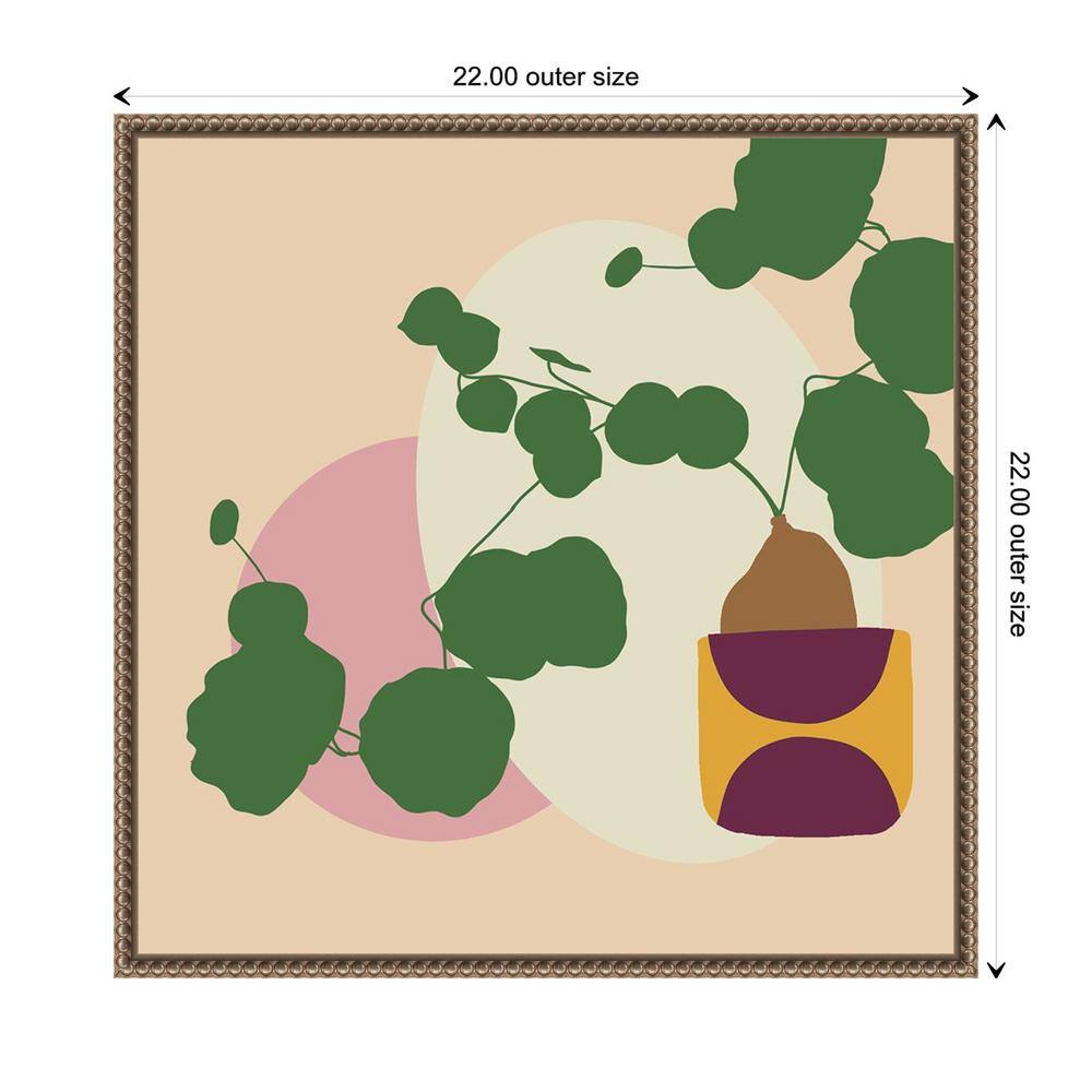 Abstract Green Potted Plant Canvas Wall Art with Beaded Frame
