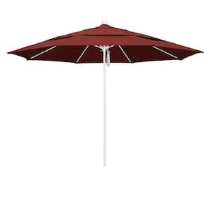 11 ft. White Aluminum Commercial Market Patio Umbrella with Fiberglass Ribs and Pulley Lift in Henna Sunbrella